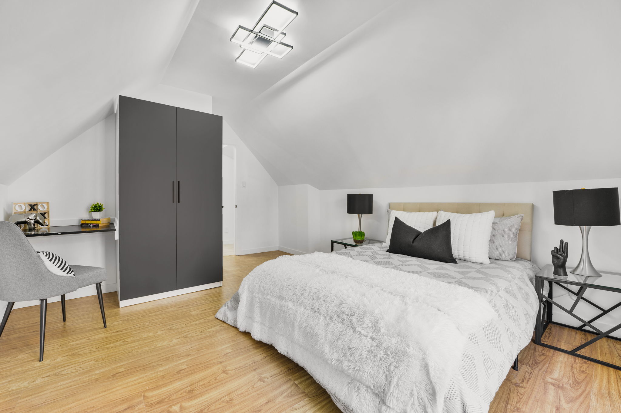 Finished bedroom in a whole-home renovation