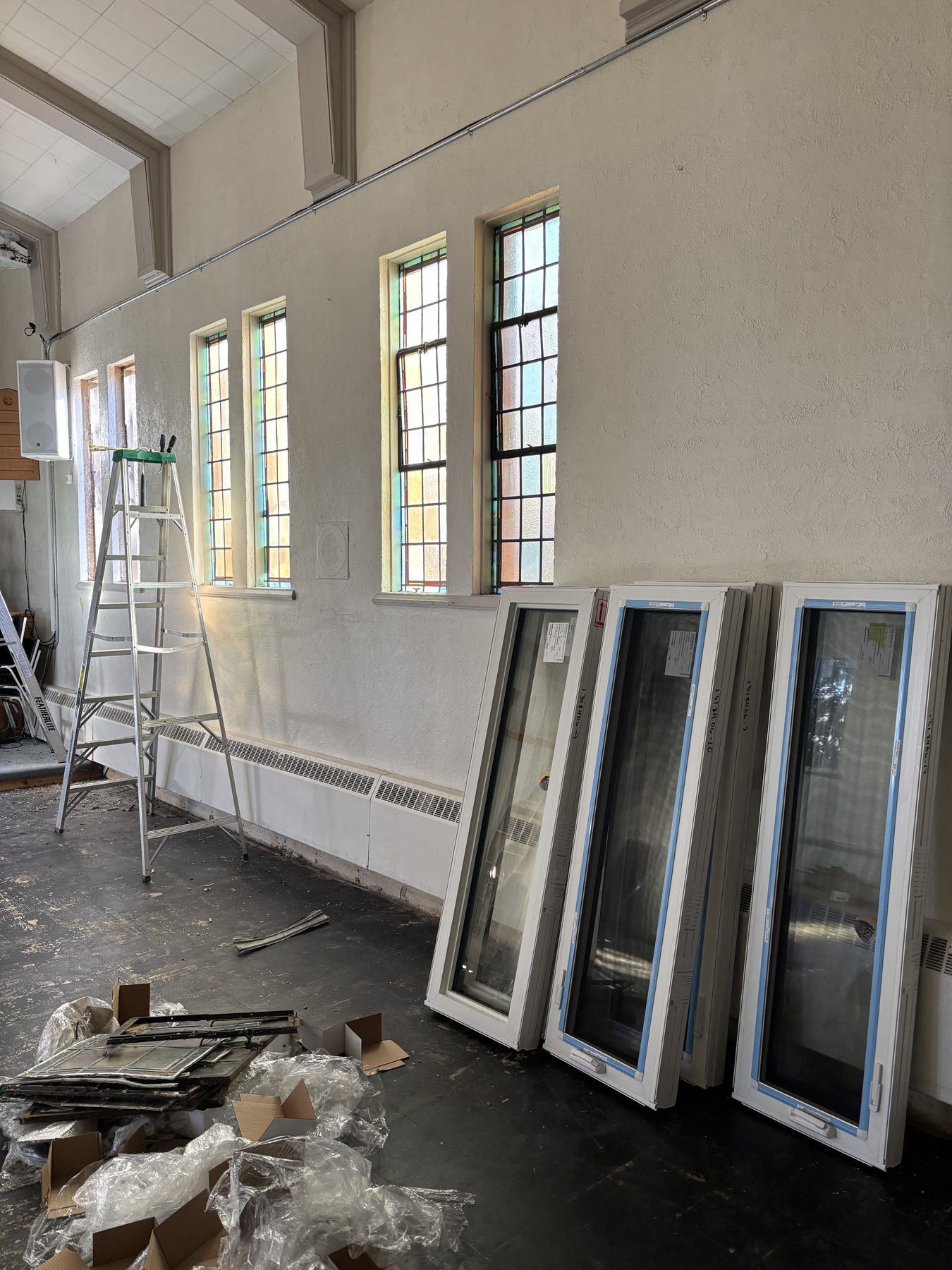 Interior view of multiple newly installed windows